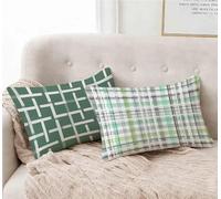 Funda Almohada 70x90 cm Juego de 2 Verde Funda Cojin Raya Patrón Cojin Rectangular con Cremallera Invisible Doble Cara Estampad Diseño para Decoracion Hogar Otoño Salon Sofa Cama, Regalo -lsy25012E9