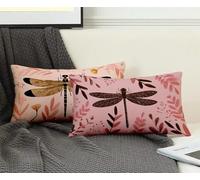 Funda Almohada 70X90 Juego de 2 Rosa Funda Cojin LibéLula Patrón Cojin Rectangular con Cremallera Invisible Doble Cara Estampad Diseño para Decoracion Hogar Otoño Salon Sofa Cama, Regalo -ly2508G7