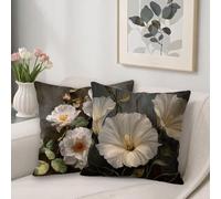 Funda Almohada 75x75 Fundas Cojines Blanco Flores 2 Pack Durable Fundas Cojines Sofa, Impermeable Transpirables Terciopelo Grandes Cojines Decorativos, para Sala Sofá, Cama Decoracion Hogar H-20