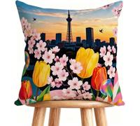 Funda Almohada 80 x 80 cm Cojines Exterior Llevar A La Fuerza Cojines Cama Decorativos Lino con Cremallera Invisible Flor T-2R564