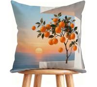 Funda Almohada 80 x 80 cm Cojines Exterior Mandarina Cojines Cama Decorativos Lino con Cremallera Invisible para Home Decor Sunset 9-K21XO