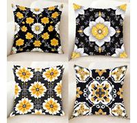 Funda Almohada Amarillo Funda de Almohada 65x65 cm Juego de 4, Suave Microfibra Pillow Case PatróN Cushion Covers Doble Cara Impresión con Cremallera Invisible para Decoracion Hogar -bby25011A7