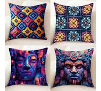 Funda Almohada Azul Funda de Almohada 80x80 cm Juego de 4, Suave Microfibra Pillow Case Abstracto Cushion Covers Doble Cara Impresión con Cremallera Invisible para Decoracion Hogar, Regalo -bby25011A4