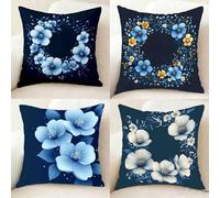 Funda Almohada Azul Marino Funda de Almohada 75 x 75 cm Juego de 4, Suave Microfibra Pillow Case GráFicos Cushion Covers Doble Cara Impresión con Cremallera Invisible para Decoracion Hogar -bby25011A6