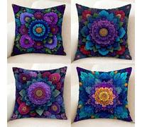 Funda Almohada Azul Oscuro Funda de Almohada 55X55cm Juego de 4, Suave Microfibra Pillow Case Mandala Cushion Covers Doble Cara Impresión con Cremallera Invisible para Decoracion Hogar -bby250115A