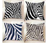 Funda Almohada En Blanco Y Negro Funda de Almohada 55x55 cm Juego de 4, Suave Microfibra Pillow Case Raya Cushion Covers Doble Cara Impresión con Cremallera Invisible para Decoracion Hogar -bby250110A