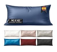 Funda Almohada Seda 90 cm - MELOPIDO - Morera Mulberry 22 Momme 6A Natural hipoalergénica Transpirable antiacaros termorreguladora Cuidado Piel Cabello Cierre sobre - 90x45 Azul Navy