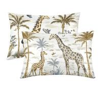 Funda Almohada Seda Animal, Juego de 2 Funda Almohada 50x70, Silk Pillowcase para el Cabello y la Piel, Suave Fundas Almohadas Seda con Cremallera, Silk Pillowcase para Regalo Mujer (Jirafa) -1592