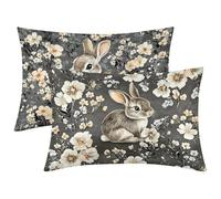 Funda Almohada Seda Conejo, Juego de 2 Funda Almohada 60x80, Silk Pillowcase para el Cabello y la Piel, Suave Fundas Almohadas Seda con Cremallera, Silk Pillowcase para Regalo Mujer (Flor) -1564