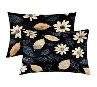 Funda Almohada Seda Negro, Juego de 2 Funda Almohada 30x50, Silk Pillowcase para el Cabello y la Piel, Suave Fundas Almohadas Seda con Cremallera, Silk Pillowcase para Regalo Mujer (Planta) -1548