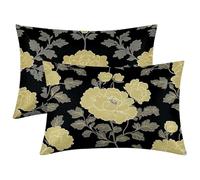 Funda Almohada Seda Negro, Juego de 2 Funda Almohada 40x80, Silk Pillowcase para el Cabello y la Piel, Suave Fundas Almohadas Seda con Cremallera, Silk Pillowcase para Regalo Hombre Mujer (Flor) -1762