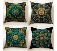 Funda Almohada Verde Funda de Almohada 70x70 Juego de 4, Suave Microfibra Pillow Case Mandala Cushion Covers Doble Cara Impresión con Cremallera Invisible para Decoracion Hogar, Regalo -bby250110A
