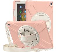Funda Amazon Fire HD 10 2021 & Amazon Fire HD 10 Plus 2021, Híbrido Tres Capas Funda Carcasa Protector con Correa de Bandolera/Correa de Mano, 360 Rotación Kickstand para Amazon Fire HD 10 2021