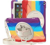 Funda Amazon Fire HD 10 2021 & Amazon Fire HD 10 Plus 2021, Híbrido Tres Capas Funda Carcasa Protector con Correa de Bandolera/Correa de Mano, 360 Rotación Kickstand para Amazon Fire HD 10 2021