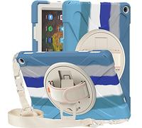 Funda Amazon Fire HD 10 2021 & Amazon Fire HD 10 Plus 2021, Híbrido Tres Capas Funda Carcasa Protector con Correa de Bandolera/Correa de Mano, 360 Rotación Kickstand para Amazon Fire HD 10 2021