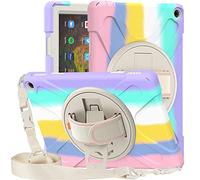 Funda Amazon Fire HD 10 2021 & Amazon Fire HD 10 Plus 2021, Híbrido Tres Capas Funda Carcasa Protector con Correa de Bandolera/Correa de Mano, 360 Rotación Kickstand para Amazon Fire HD 10 2021