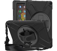 Funda Amazon Fire HD 10 2021 & Amazon Fire HD 10 Plus 2021, Híbrido Tres Capas Funda Carcasa Protector con Correa de Bandolera/Correa de Mano, 360 Rotación Kickstand para Amazon Fire HD 10 2021