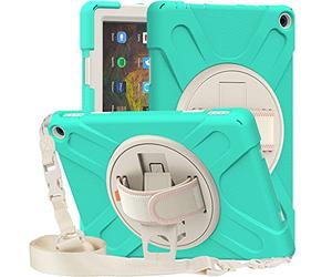 Funda Amazon Fire HD 10 2021 & Amazon Fire HD 10 Plus 2021, Híbrido Tres Capas Funda Carcasa Protector con Correa de Bandolera/Correa de Mano, 360 Rotación Kickstand para Amazon Fire HD 10 2021
