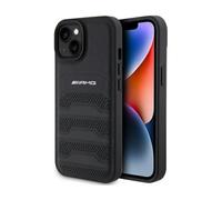 Funda AMG iPhone 15 Plus, negra - líneas de piel en relieve