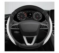 Funda Antideslizante Cubiertas para Volante Coche 38cm Seda Helada + Cuero para Asiento para Tarraco para Toledo para Arona para Leon Accesorios(White O)