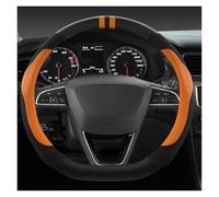 Funda Antideslizante Fibra de Carbono + Protector Cuero para Volante Coche Antideslizante 38cm para Seat para Tarraco para Arona para Ateca para Ibiza(Orage D)