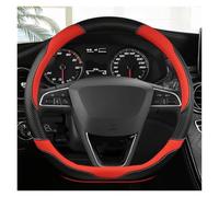 Funda Antideslizante Fibra de Carbono + Protector Cuero para Volante Coche Antideslizante 38cm para Seat para Tarraco para Arona para Ateca para Ibiza(Red D)