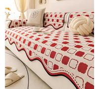 Funda Antideslizante para Sofá, Fundas de Sofá Seccional en L de Chenilla a Cuadros, Amigable para Perros y Gatos, Fundas Universales Lavables con Borde Ondulado Red 45x45cmPillowCase