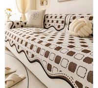 Funda Antideslizante para Sofá, Fundas de Sofá Seccional en L de Chenilla a Cuadros, Amigable para Perros y Gatos, Fundas Universales Lavables con Borde Ondulado Brown 30x50cmPillowCase