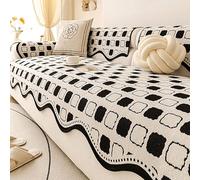 Funda Antideslizante para Sofá, Fundas de Sofá Seccional en L de Chenilla a Cuadros, Amigable para Perros y Gatos, Fundas Universales Lavables con Borde Ondulado Black 30x50cmPillowCase