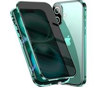 Funda Antiespía Compatible para iPhone 16 Plus, Adsorción Magnética Metal Bumper Cover 360 Protectora, Protección Privacidad Vidrio Templado Carcasa, Verde