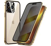Funda Antiespía Compatible para iPhone 16 Pro Max, Adsorción Magnética Metal Bumper Cover 360 Protectora, Protección Privacidad Vidrio Templado Carcasa, Oro