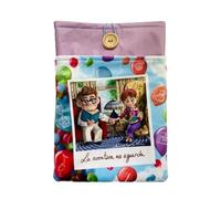 Funda artesanal grande de terciopelo para libros y tablets de Up + marcapáginas regalo, algodón ecológico, acolchada, bolsillo delantero y cierre de botón. Regalo ideal para adolescentes