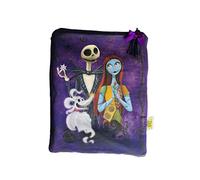 Funda artesanal grande para libros y tablets de Pesadilla Antes de Navidad + marcapáginas regalo, algodón ecológico, acolchada, bolsillo trasero y cremallera superior. Regalo ideal para adolescentes