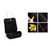 MOMO - Respaldo Asiento, Tamaño Universal para Asiento de Coche, Acolchado con Espuma de Alta Densidad, Fácil de Limpiar y Duradero, Color Negro/Rojo, con Logo en Amarillo