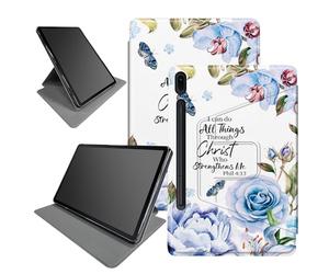 Funda azul bíblica para Samsung Galaxy Tab S7 (2020)/S8 Tablet (2022) de 11 pulgadas, soporte plegable giratorio de 360 grados, múltiples ángulos de visión, con apagado y encendido automático