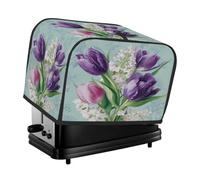 Funda azul claro para tostadora de 2 rebanadas, funda para máquina de pan con estampado de tulipanes morados y rosas, con bolsillos, protección contra polvo y huellas dactilares.