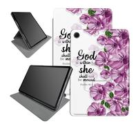 Funda Biblia con flores moradas para Samsung Galaxy Tab A8 de 10.5 pulgadas 2022 SM-X200/X205/X207, soporte plegable giratorio de 360 grados, múltiples ángulos de visión, funda con apagado y encendido