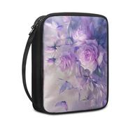 Funda Biblia Flores Púrpuras Hojas Funda Libros Lectura para Mujer Hombres Multifuncional Durable Poliéster de Lona con Asa y Cremallera para Biblia de Tamaño Estándar (27.5x22.5x5.5 cm)