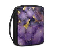 Funda Biblia Mármol Dorado Púrpura Funda Libros Lectura para Mujer Hombres Multifuncional Durable Poliéster de Lona con Asa y Cremallera para Biblia de Tamaño Estándar (27.5x22.5x5.5 cm)