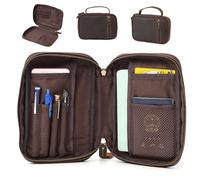 Funda bíblica clásica, funda protectora portátil de cuero con múltiples bolsillos para hombres y mujeres, marrón oscuro.