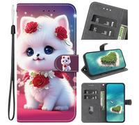 Funda Billetera para OPPO A5X/A5i, Carcasa Cartera Flip Magnética de Cuero PU Antigolpes, con Tarjetero y Función de Soporte, Gato Blanco de Boda Patrón Cover para OPPO A5X/A5i Wallet