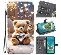 Funda Billetera para OPPO A5X/A5i, Carcasa Cartera Flip Magnética de Cuero PU Antigolpes, con Tarjetero y Función de Soporte, Brillantes Amor Osito Patrón Cover para OPPO A5X/A5i Wallet Case