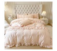 Funda Cama Juego de Cama de Princesa Rosa de Doble Capa con Volantes de Encaje for niñas, Funda de edredón de algodón, Fundas de Almohada y sábanas, Juegos de Cama for Bodas(1,Fitted Sheet 1.8mBed)
