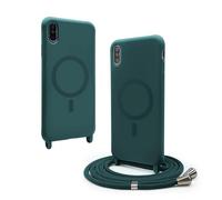 Funda Carcasa Suave Silicona con Cuerda para iPhone X/XS TPU Suave Funda,Ajustable Collar Correa de CordónCarcasa de Silicona Cover Funda,Color Puro Funda.-Verde
