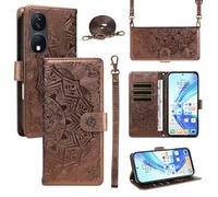 Funda Cartera para Honor X7B 4G/Honor X7B 5G/Honor 90 Smart, Funda Libro de Cuero con Tarjetero, Cremallera, Correa Bandolera, Magnético, Soporte, Carcasa Antigolpes Elegante para Mujer,Marrón