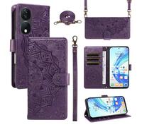 Funda Cartera para Honor X7B 4G/Honor X7B 5G/Honor 90 Smart, Funda Libro de Cuero con Tarjetero, Cremallera, Correa Bandolera, Magnético, Soporte, Carcasa Antigolpes Elegante para Mujer,Morado