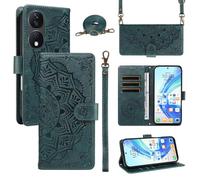 Funda Cartera para Honor X7B 4G/Honor X7B 5G/Honor 90 Smart, Funda Libro de Cuero con Tarjetero, Cremallera, Correa Bandolera, Magnético, Soporte, Carcasa Antigolpes Elegante para Mujer,Verde