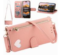 Funda Cartera Tipo Bandolera para Huawei nova15Pro/15 Ultra, Cartera magnética de Piel sintética con Tarjetero, Bolsillo con Cremallera y cordón Largo-Rosa