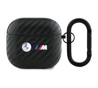 Funda Case AirPods 4 BMW Tricolor Carbon-Look Negro Logo Metal