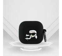 Funda Case AirPods 4 Karl Lagerfeld Silicona Negra Logo Gato Cabeza 3D
